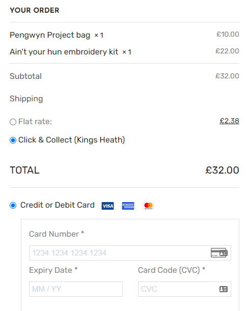 Click and collect option on checkout